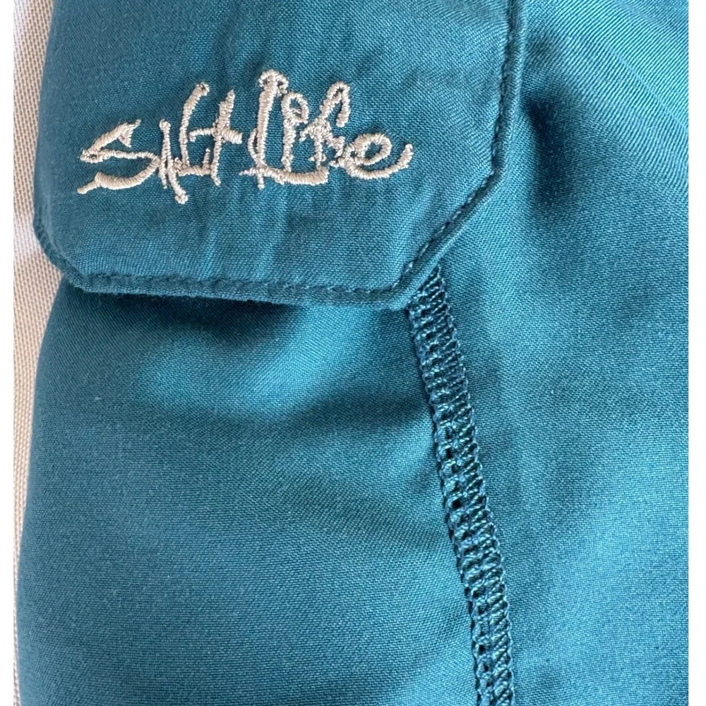 Salt Life Mens Board Shorts Teal Blue Lace Up Logo Graphic Cargo Pocket Surf‎ 36